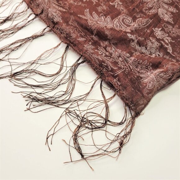 SHEER Brown Rectangular Tassel Lightweight Scarf - Picture 4 of 4